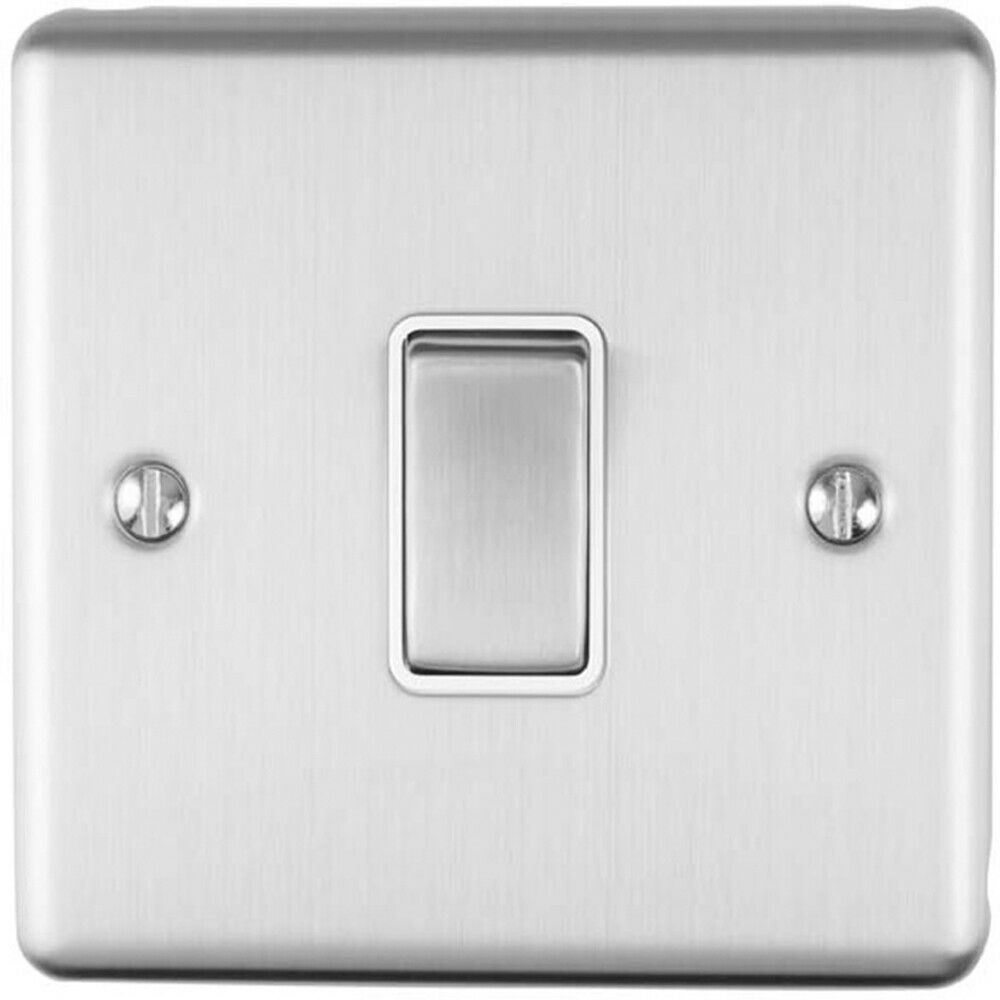 1 Gang Single INTERMEDIATE Light Switch SATIN STEEL & White 10A Metal ...