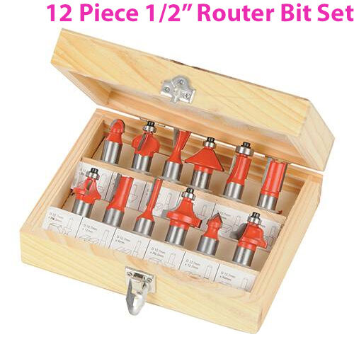 12 Piece 1/2" Inch TCT Router Bit Set Woodwork Cutting Wooden Case Loops