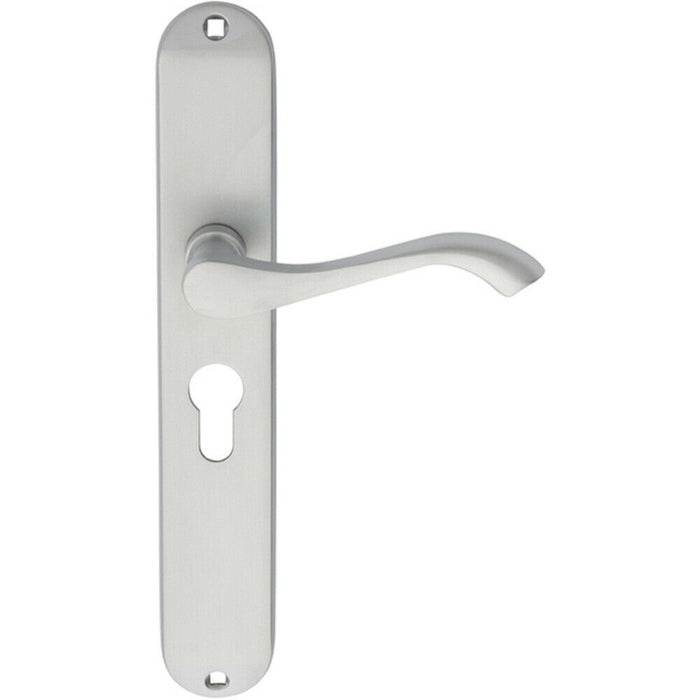 PAIR Curved Handle on Long Slim Euro Lock Backplate 241 x 40mm Satin Chrome Loops