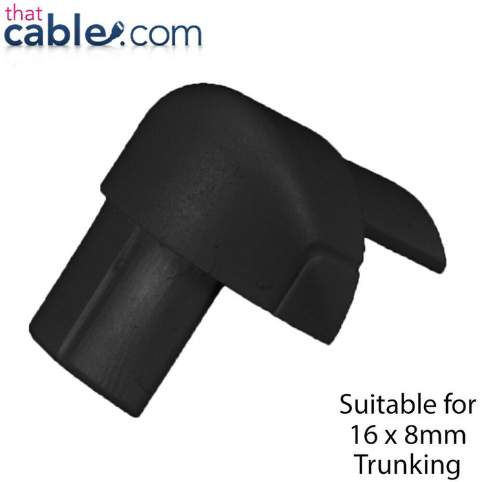16mm x 8mm Black Smooth Fit Right Angled External Bend Trunking Adapter Over Top Loops