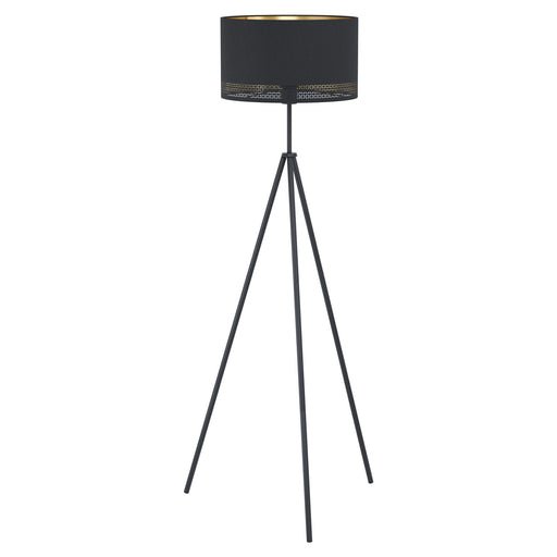 Floor Lamp Light Colour Black Shade Black Inner Gold Outer Fabric Bulb E27 1x40W Loops