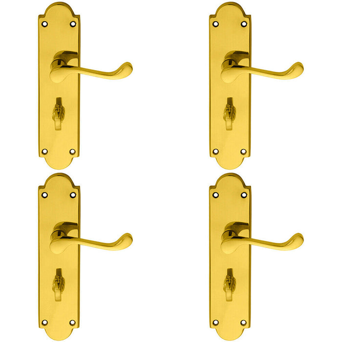 4x PAIR Victorian Scroll Handle on Bathroom Backplate 205 x 49mm Polished Brass Loops