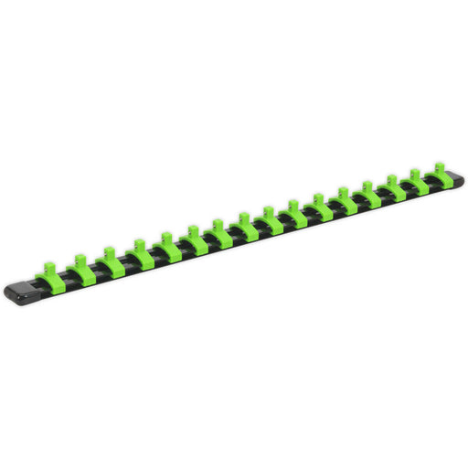 1/4" Square Drive Bit Holder - 16x Sockets - GREEN Retaining Rail Bar Storage Loops