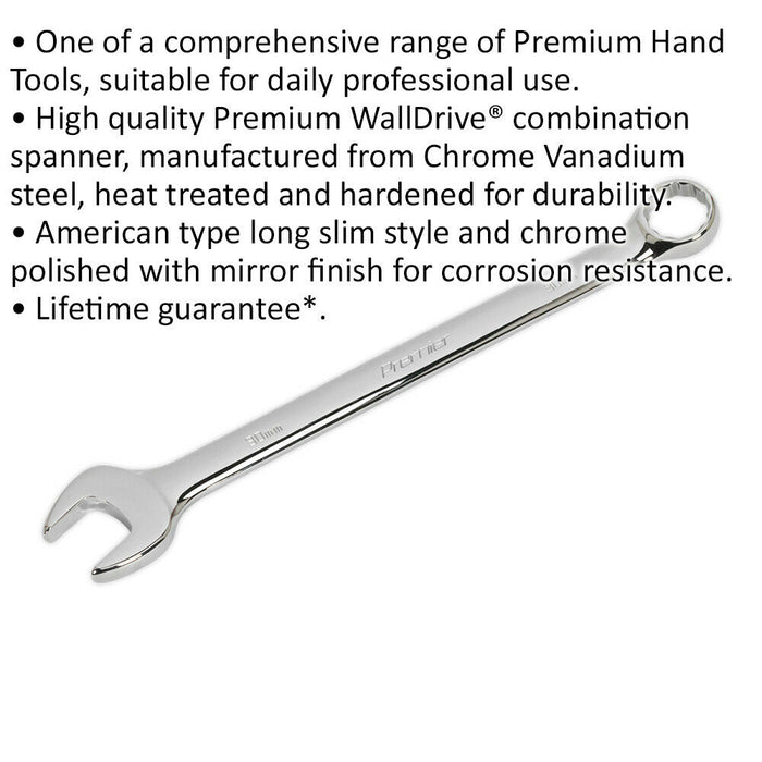 30mm Steel Combination Spanner - Long Slim Design Combo Wrench - Chrome Vanadium Loops