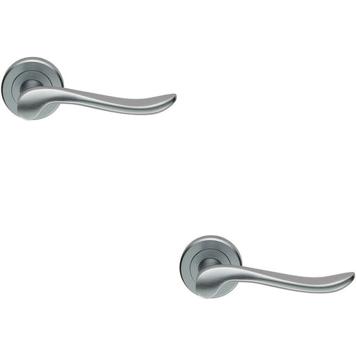 2x PAIR Scroll Shaped Lever Handle on Round Rose Concealed Fix Satin Chrome Loops