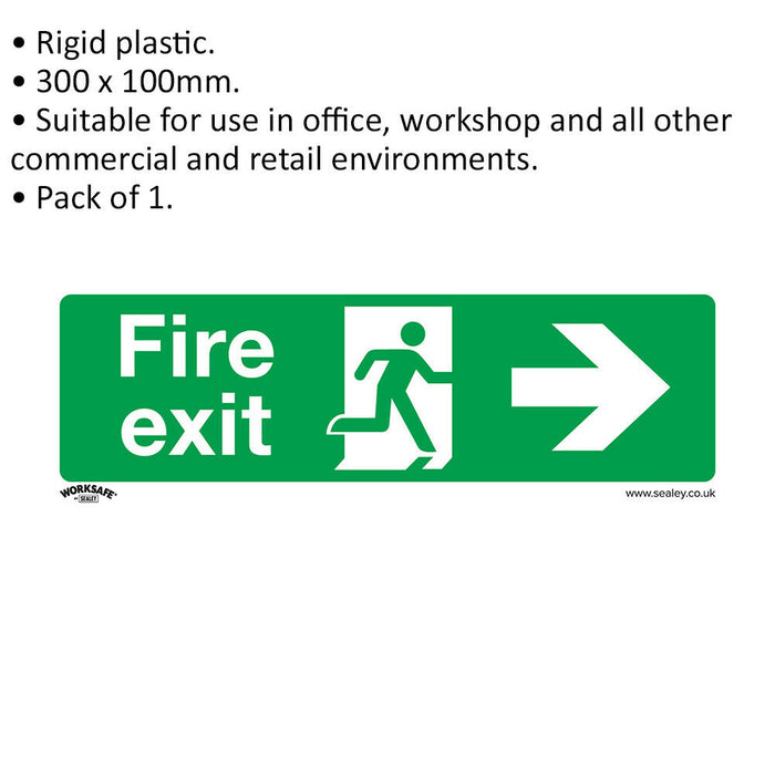 1x FIRE EXIT (RIGHT) Health & Safety Sign - Rigid Plastic 300 x 100mm Warning Loops