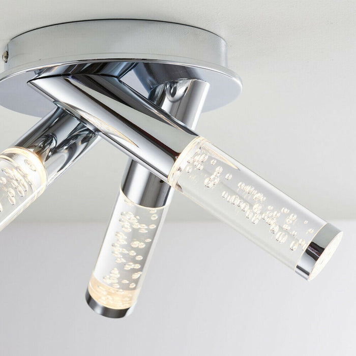 Flush Bathroom Ceiling Light IP44 Modern Chrome 3 Lamp Bulb Multi Arm Pendant Loops