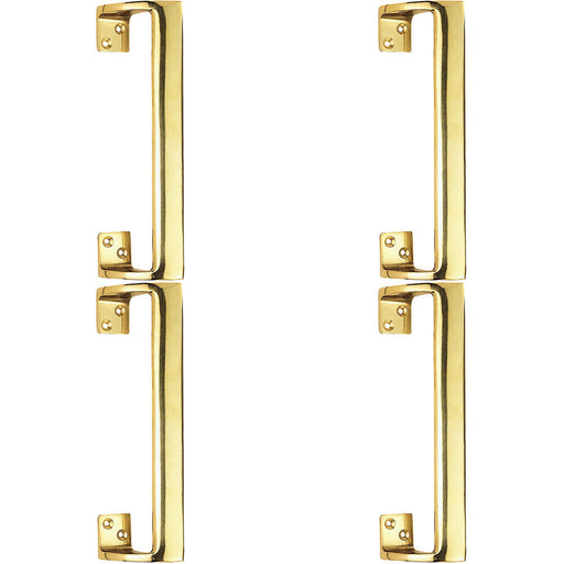 4x Cranked Oval Grip Door Pull Handle 225mm Length 46.5mm Proj Polished Brass Loops
