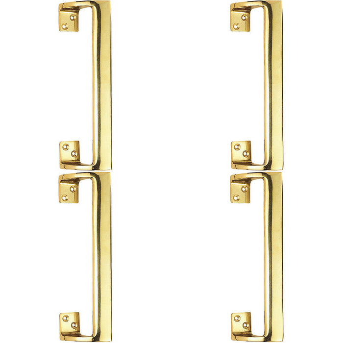 4x Cranked Oval Grip Door Pull Handle 225mm Length 46.5mm Proj Polished Brass Loops