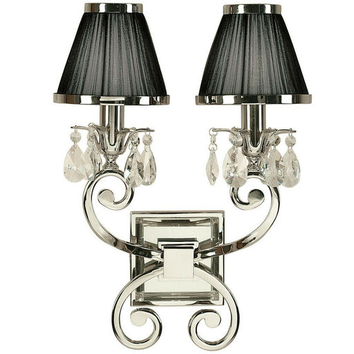 Esher Luxury Twin Curved Arm Traditional Wall Light Nickel Crystal Black Shade Loops