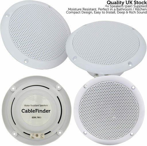 4x Moisture Resistant Ceiling Speakers 80W 16Ohm 5" Kitchen Bathroom 2 Way Loud Loops