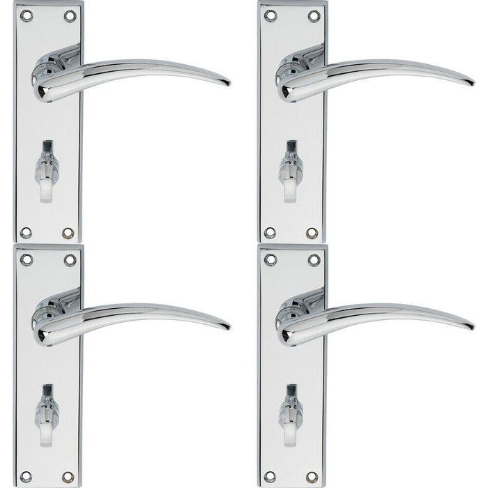 4x PAIR Slim Arched Door Lever on Bathroom Backplate 150 x 43mm Polished Chrome Loops