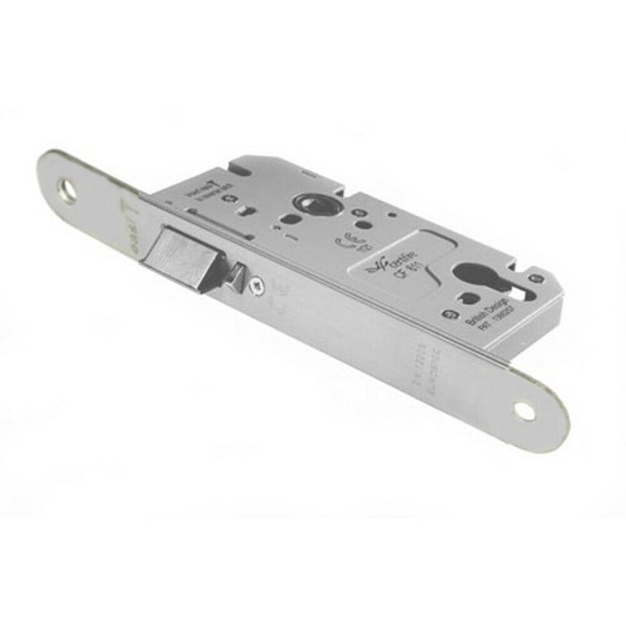 Architectural DIN Euro Profile Nightlatch Radius Forend Satin Stainless Steel Loops