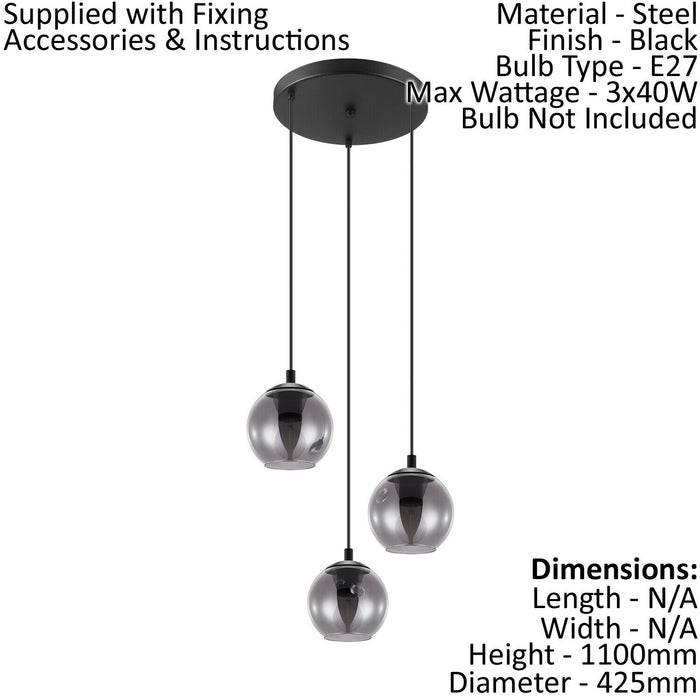 Pendant Light Colour Black Shade Black Transparent Glass Vaporized E27 3x40W Loops