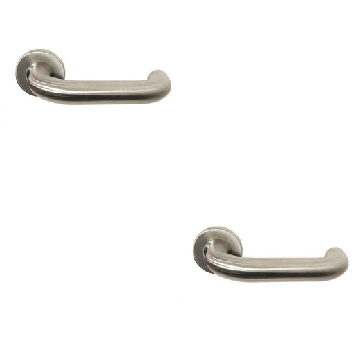 2x PAIR 22mm Round Bar Safety Handle on Round Rose Concealed Fix Satin Steel Loops