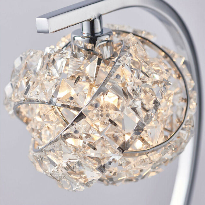 Touch On/Off Table Lamp Chrome & Crystal Glass Knott Shade Pretty Bedside Light Loops