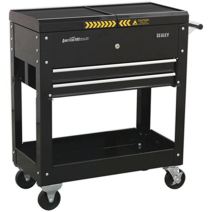 Mobile Tool & Parts Trolley - 770 x 370 x 830mm - Steel Construction - Black Loops