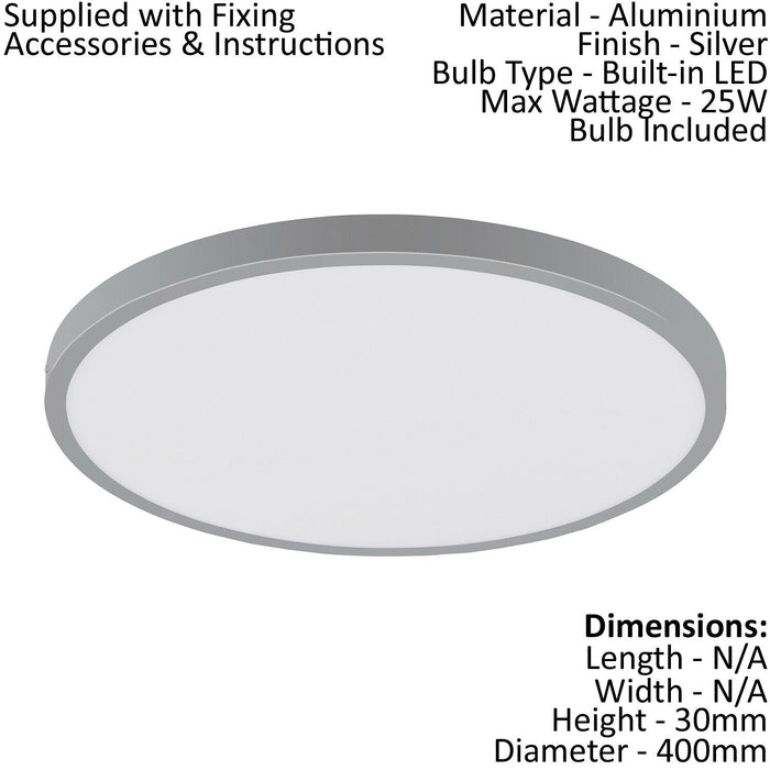 Wall / Ceiling Light Silver 400mm Round Surface Mounted 25W LED 4000K Loops