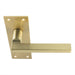 Door Handle & Latch Pack Satin Brass Straight Flat Bar Lever Slim Backplate Loops