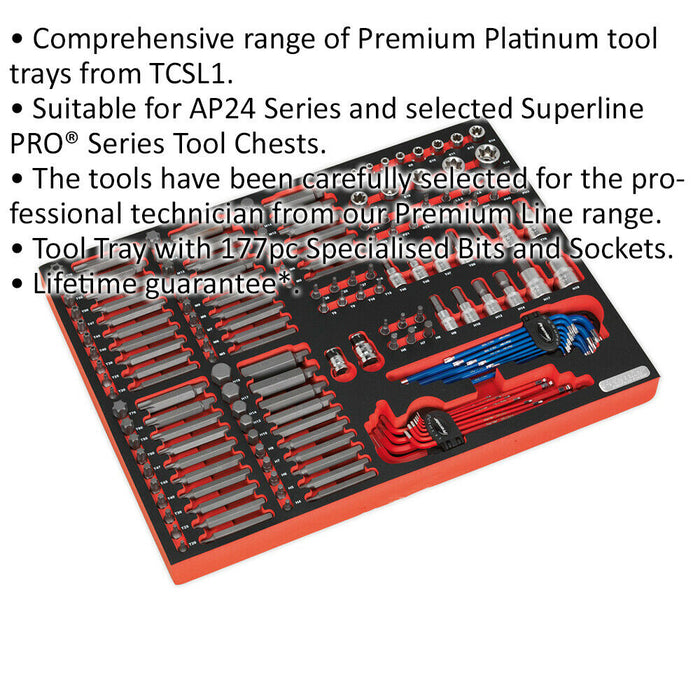 PREMIUM 177pc Specialised Bit & Socket Set with 530 x 397mm Tool Tray Security Loops