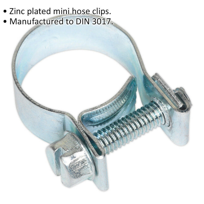 20 PACK Zinc Plated Mini Hose Clip - 15 to 17mm Diameter - Hose Pipe Clip Fixing Loops