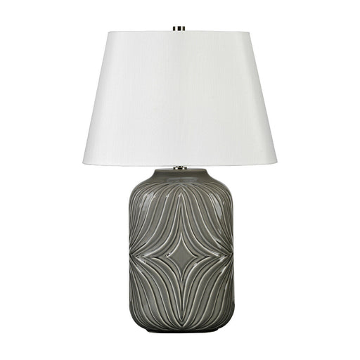 Table Lamp Diamond Sculpted Patters Off White Shade Grey Glaze LED E27 60W Loops