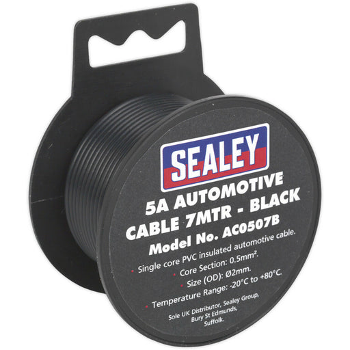 5A Thick Wall Automotive Cable - 7m Reel - Single Core - PVC Insulated - Black Loops