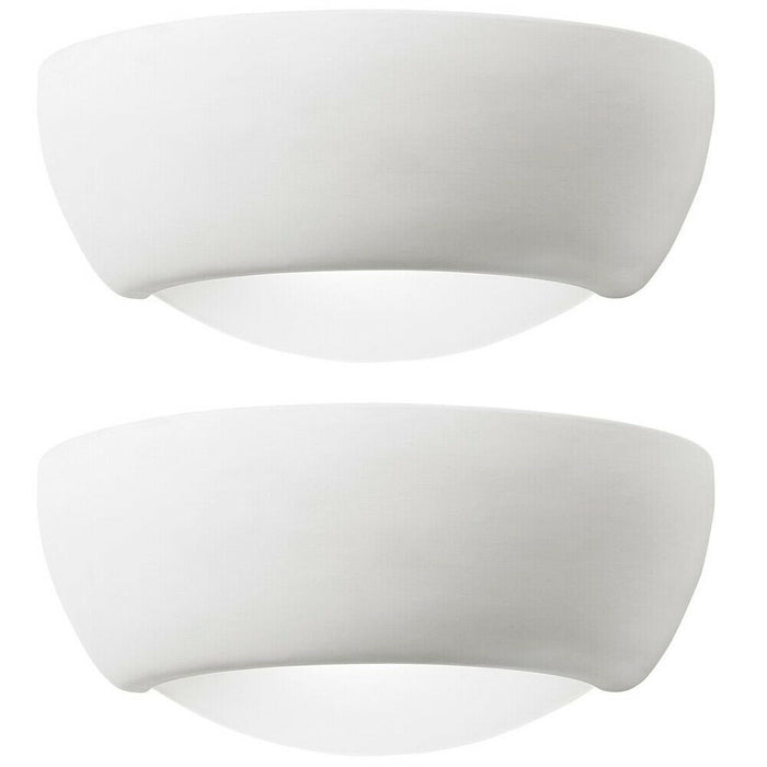 2 PACK Dimmable LED Wall Light Unglazed Ceramic Semi Dome Lounge Lamp Fitting Loops