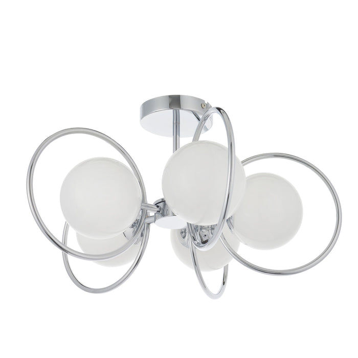 Semi Flush Ceiling Light Chrome Plate & Opal Glass 5 x 3W LED G9 Dimmable Loops