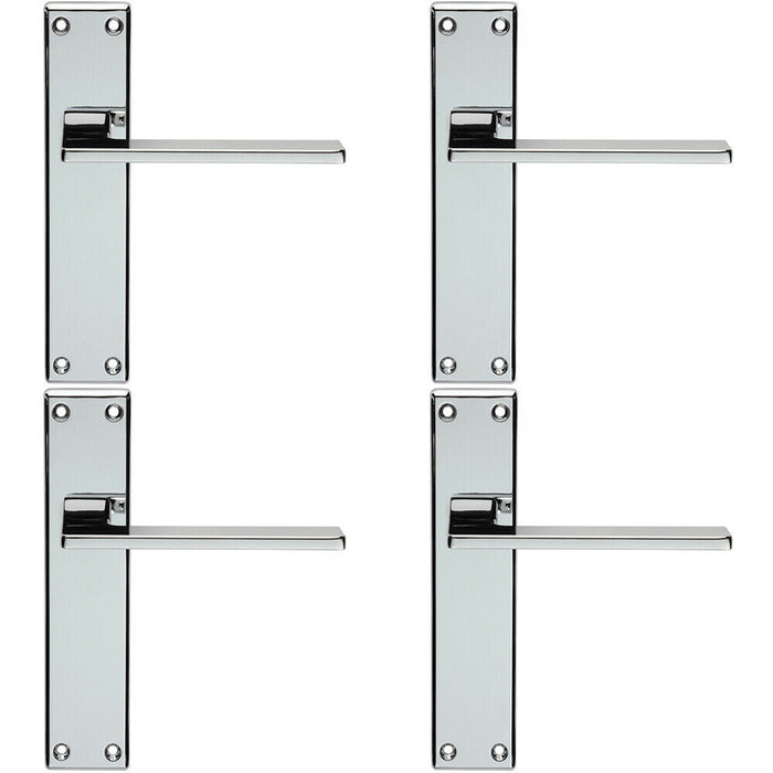 4x Flat Straight Lever on Latch Backplate Door Handle 180 x 40mm Polished Chrome Loops