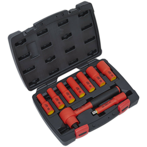9pc VDE Insulated Socket & Ratchet Handle Set - 3/8" Square Drive 6 Point Metric Loops