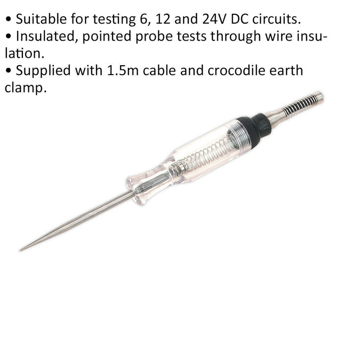 Circuit Tester with Test Light - 6 12 & 24 Volt DC Circuits - 1.5m Cable Loops