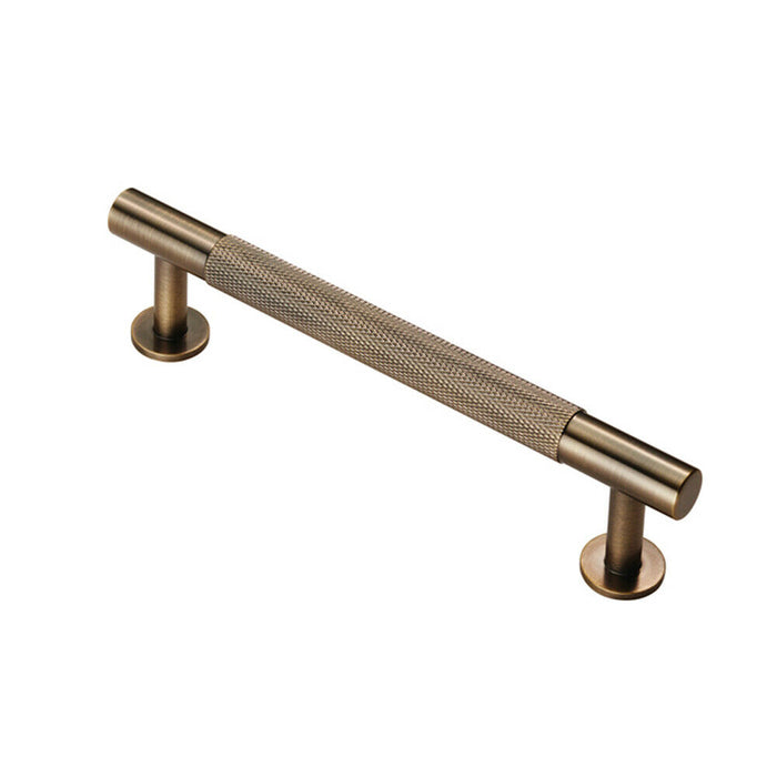 2x Knurled Bar Door Pull Handle 158 x 13mm 128mm Fixing Centres Antique Brass Loops