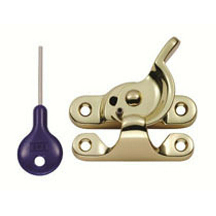 Locking Fitch Pattern Sash Window Fastener 49mm Fixing Centres Polished Brass Loops