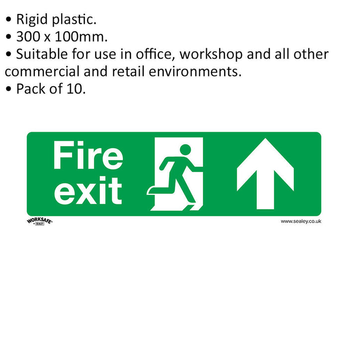10x FIRE EXIT (UP) Health & Safety Sign - Rigid Plastic 300 x 100mm Warning Loops