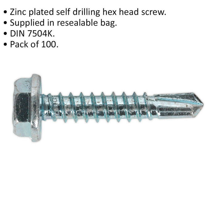 100 PACK 4.8 x 25mm Self Drilling Hex Head Screw - Zinc Plated Fixings Screw Loops