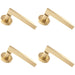 4x PAIR Straight Plinth Mounted Handle on Round Rose Concealed Fix Satin Brass Loops