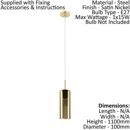 Pendant Light Colour Satin Nickel Shade Gold Color Glass Vaporized E27 1x15W Loops
