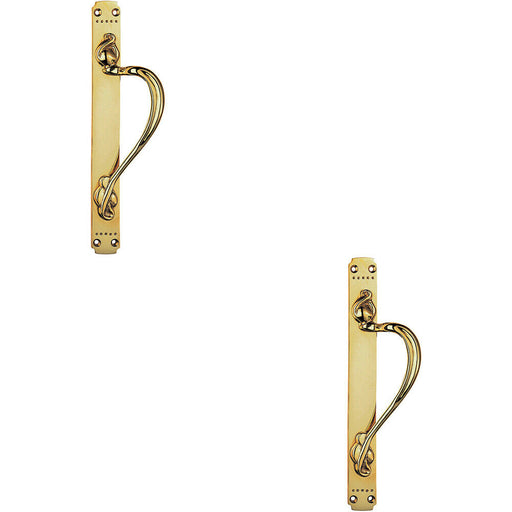2x Right Handeda Door Pull Handle With Dot Pattern 384 x 42.5mm Polished Brass Loops