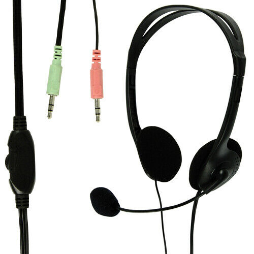 3.5mm Stereo Headphones & Microphone Mic Adjustable Gaming Headset VOIP Skype Loops