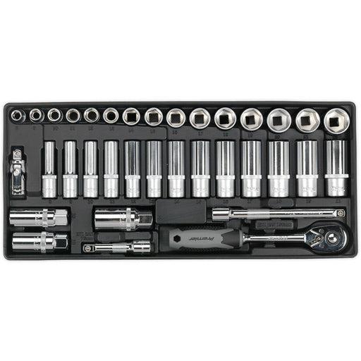 35 Piece PREMIUM 3/8" Sq Drive Socket Set with Modular Tool Tray - Tool Storage Loops