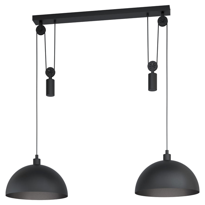 Hanging Ceiling Pendant Light Black Rise & Fall 2x 40W E27 Adjustable Height