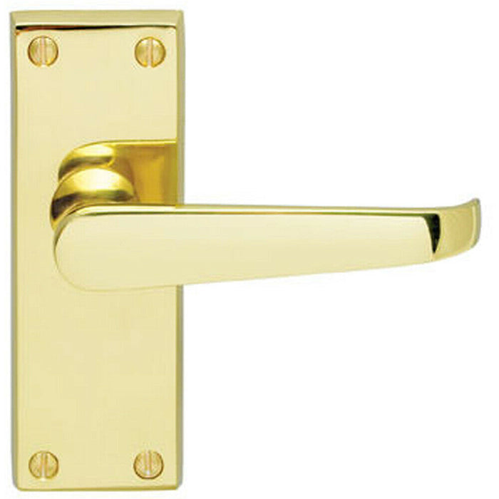 Door Handle & Latch Pack Brass Victorian Straight Lever on Square Backplate Loops