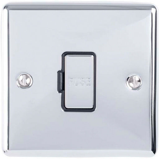 13A DP Unswitched Fuse Spur CHROME & Black Mains Isolation Wall Plate Loops