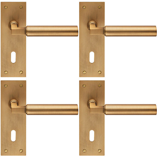 4x PAIR Round Bar Handle on Slim Lock Backplate 150 x 50mm Antique Brass Loops