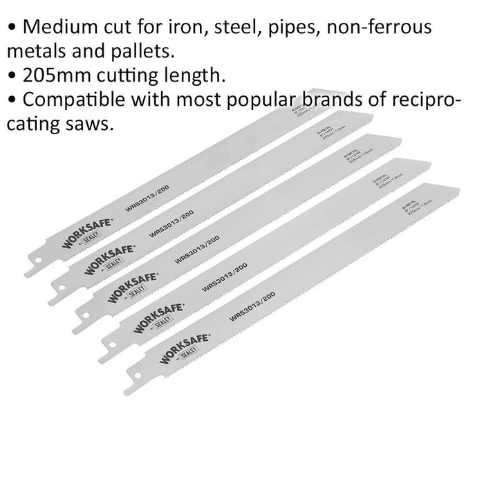 5 PACK 225mm Reciprocating Saw Blade - 14 TPI - Suitable for Iron Steel Pipes Loops