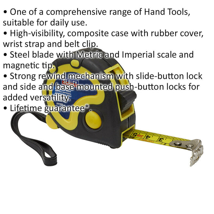 3m Rubber Tape Measure - Composite Case - Belt Clip - Slide-Button Lock Loops