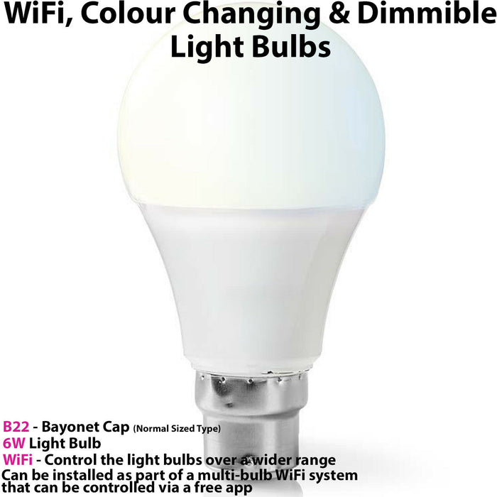 4x WiFi Colour Changing LED Light Bulb 6W B22 Full RGB White SMART Dimmable Lamp Loops