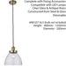 Hanging Ceiling Pendant Light ANTIQUE BRASS & GLASS Shade Industrial Lamp Bulb Loops