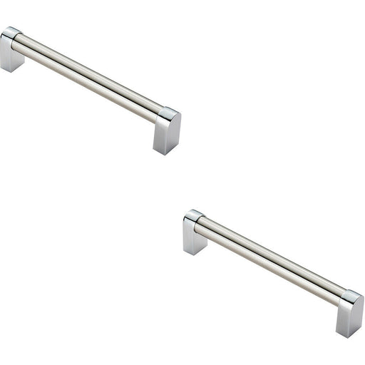 2x Round Tube Pull Handle 176 x 16mm 160mm Fixing Centres Satin Nickel & Chrome Loops